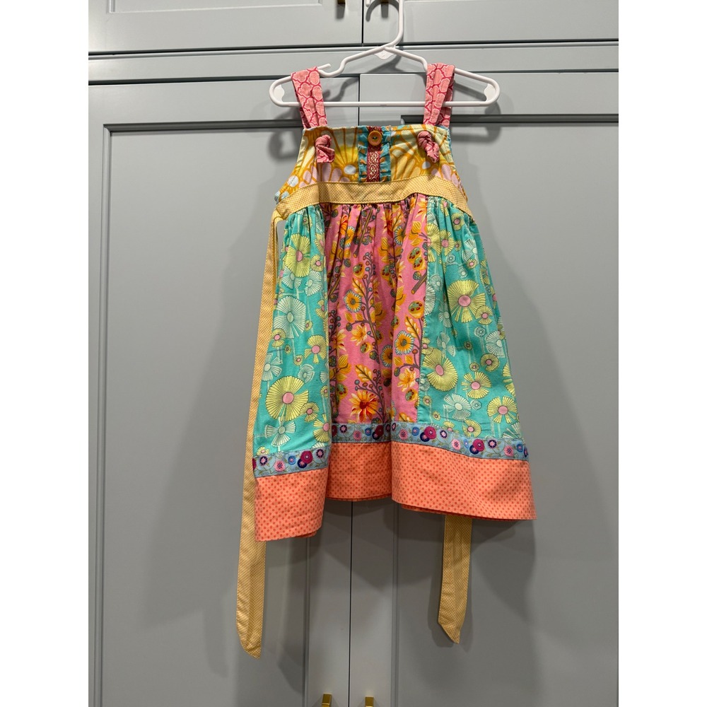 Matilda Jane Platinum 5/8 Patchwork Floral Dress Sz‎ 4 Pink Yellow Teal gold